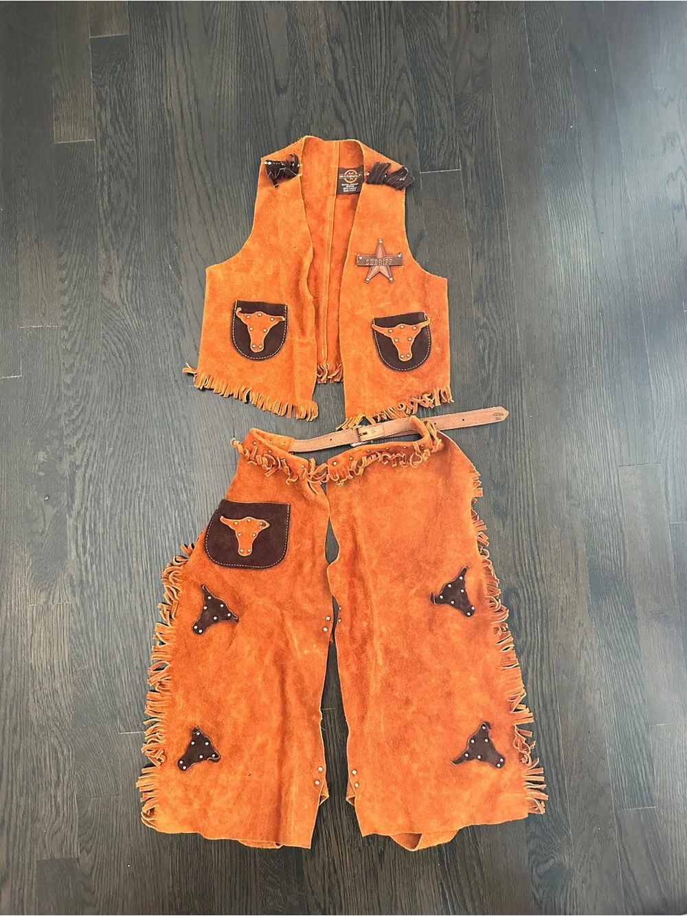 100% Leather Cowboy Vest and Chaps Kids Costume